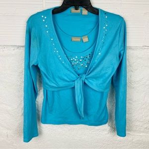 FIELDGEAR blue two piece sequins tank top with long sleeve shirt size small